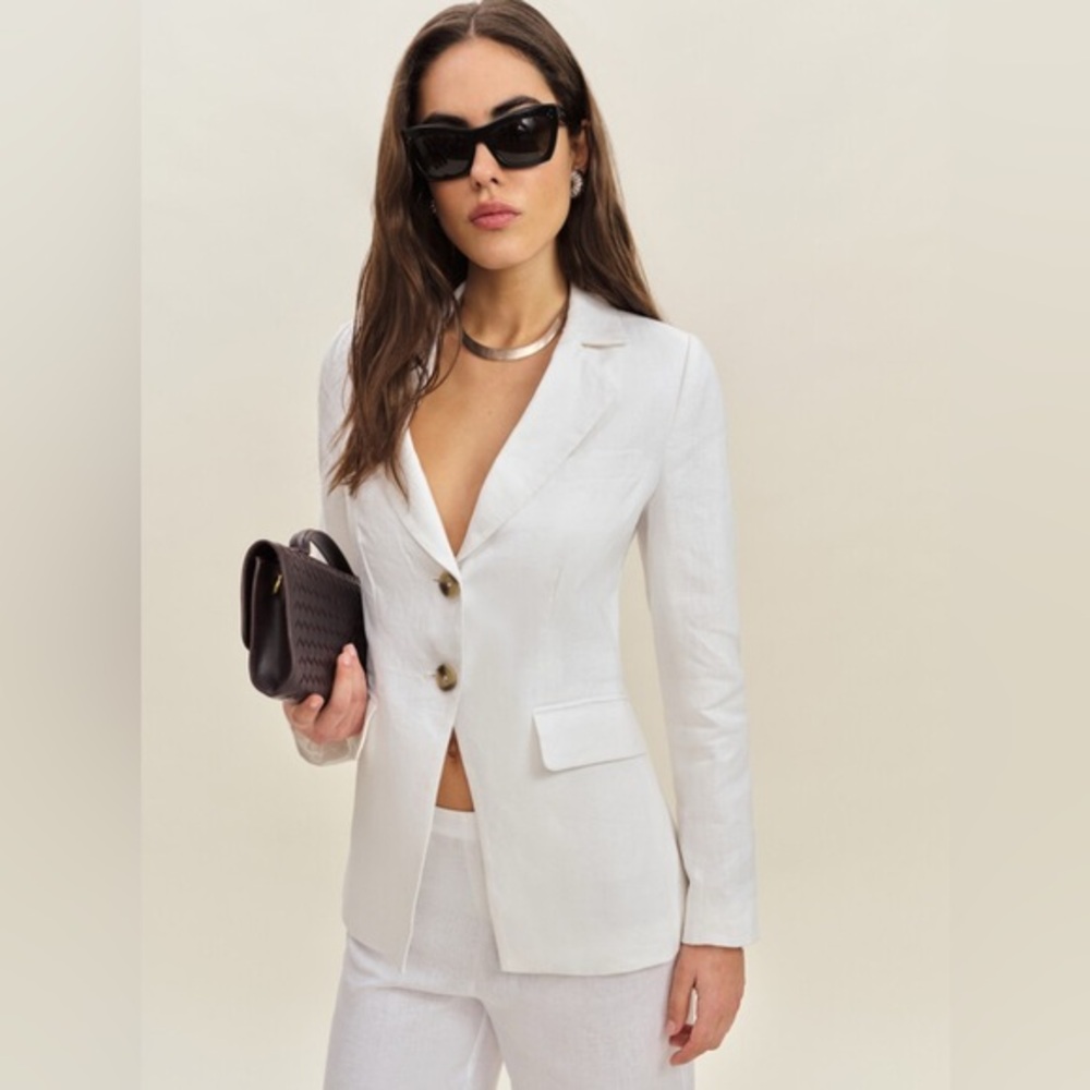 New Reformation Bondi Linen Jacket Blazer White